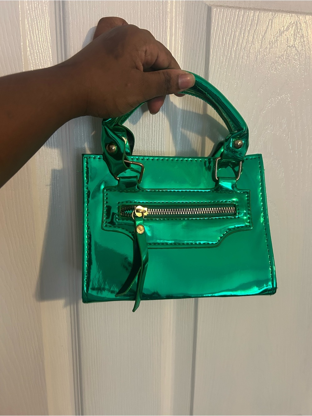 Shiny Emerald Green Mini Top-Handle Bag